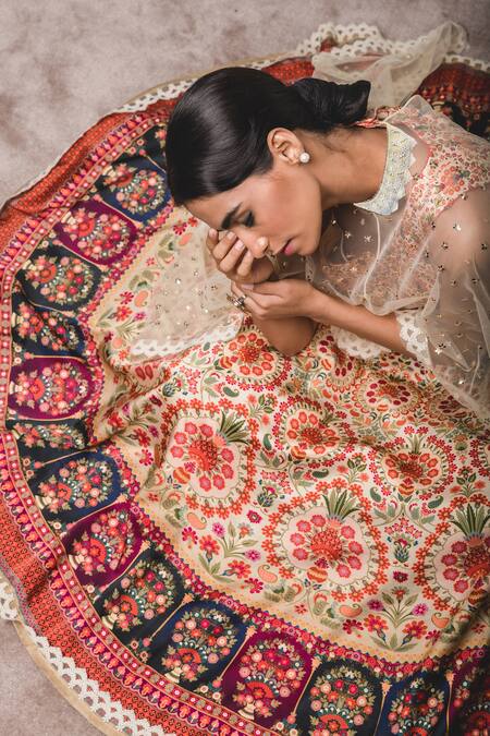 Shop_Tarun Tahiliani_Multi Color , Bamberg Modal Satin, Stretch Asymmetric And Set_Online_at_Aza_Fashions