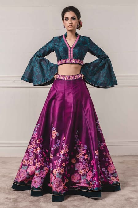 Buy Kiddopanti Half Bell Sleeves Solid Choli With Floral Woven Designed  Lehenga Fuchsia Pink & Royal Blue for Girls (14-16Years) Online in India,  Shop at FirstCry.com - 15297374