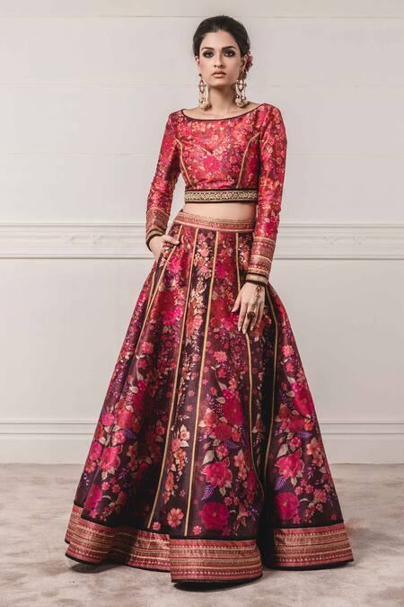 Buy_Tarun Tahiliani_Purple Tafetta Mandarin Collar Printed Lehenga Set_Online_at_Aza_Fashions