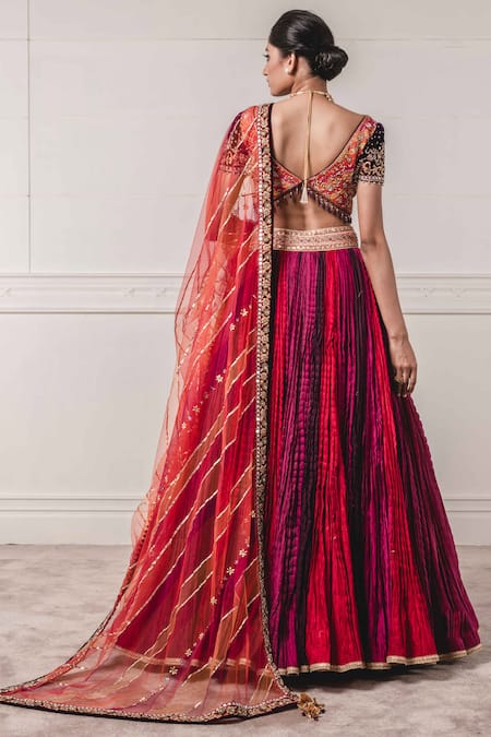 Shop_Tarun Tahiliani_Multi Color Chanderi V Neck Bridal Lehenga Set _at_Aza_Fashions