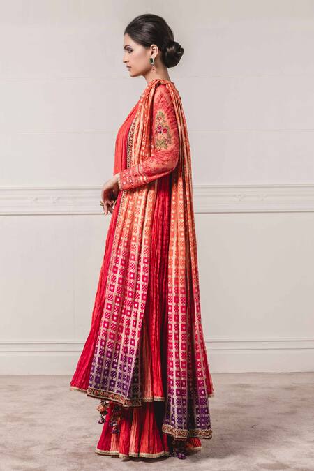 Tarun Tahiliani_Pink Tulle, Chanderi, Brocade Round Anarkali Sharara Set_Online_at_Aza_Fashions