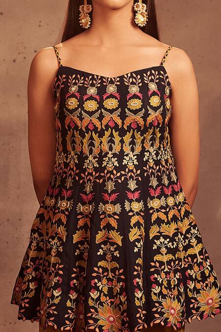 Shop Aman Takyar Black Georgette Sweetheart Neck Embroidered Kurta And Sharara Online at Aza Fashions Shop_Aman Takyar_Black Georgette Sweetheart Neck Embroidered Kurta And Sharara _Online_at_Aza_Fashions