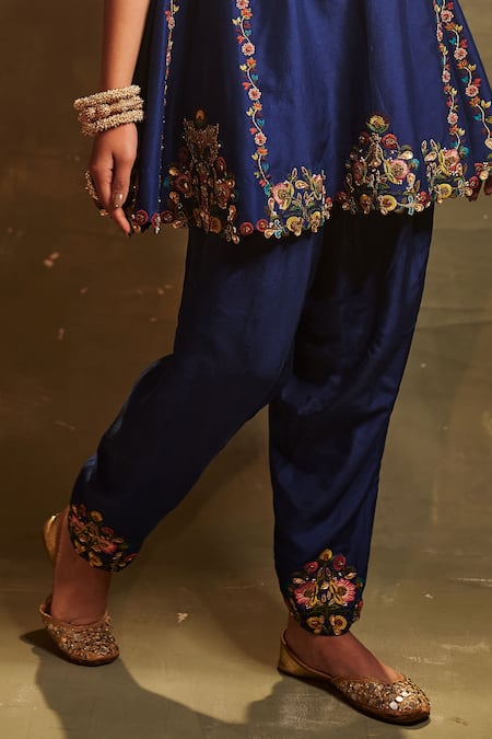 Shop Aman Takyar Blue Dupion Silk Round Embroidered Kurta And Dhoti Pant Online at Aza Fashions Shop_Aman Takyar_Blue Dupion Silk Round Embroidered Kurta And Dhoti Pant _Online_at_Aza_Fashions