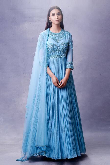 Aman Takyar Blue Georgette Round Embroidered Anarkali With Dupatta Online at Aza Fashions Aman Takyar_Blue Georgette Round Embroidered Anarkali With Dupatta _Online_at_Aza_Fashions