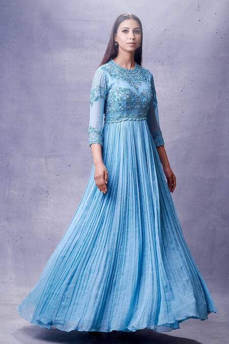 Shop Aman Takyar Blue Georgette Round Embroidered Anarkali With Dupatta at Aza Fashions Shop_Aman Takyar_Blue Georgette Round Embroidered Anarkali With Dupatta _at_Aza_Fashions