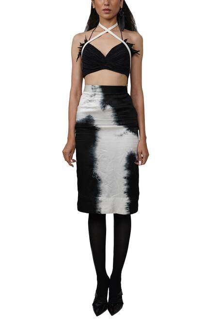 Bloni_Black Silk Plisse Crop Top_Online_at_Aza_Fashions