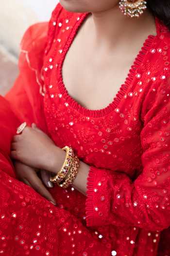 Gulabo Jaipur_Red Damini Mirror Embroidered Anarkali Set_at_Aza_Fashions