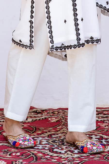 Gulabo Jaipur_White Kurta And Dupatta Georgette, Pant Cotton Floral Jhalak Embroidered Set _at_Aza_Fashions