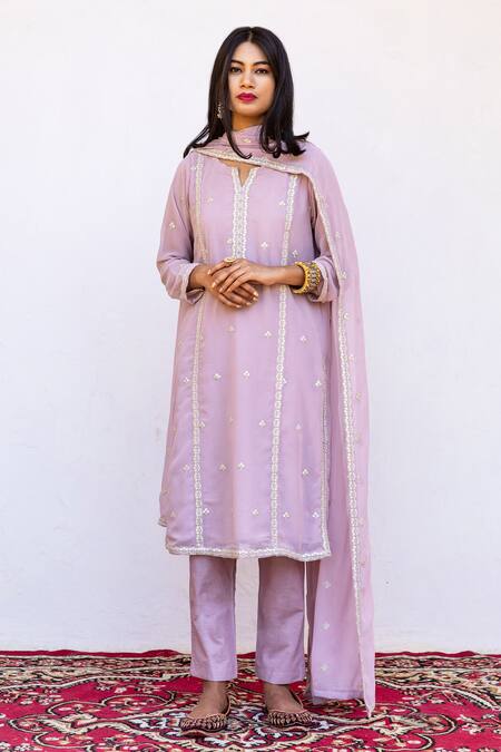 Buy Gulabo Jaipur Peach Kurta And Dupatta Georgette, Pant Cotton Floral Jhalak Embroidered Set at Aza Fashions Buy_Gulabo Jaipur_Peach Kurta And Dupatta Georgette, Pant Cotton Floral Jhalak Embroidered Set_at_Aza_Fashions
