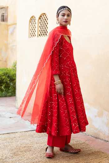 Buy_Gulabo Jaipur_Red Damini Mirror Embroidered Anarkali Set_Online_at_Aza_Fashions