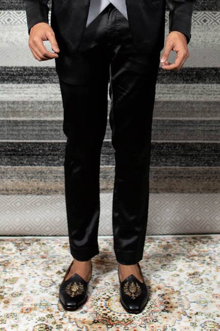 Yajy By Aditya Jain Black Silk, Italian Suiting, Stretch Cotton Sequin Embroidered Tuxedo Set at Aza Fashions Yajy By Aditya Jain_Black Silk, Italian Suiting, Stretch Cotton Sequin Embroidered Tuxedo Set _at_Aza_Fashions