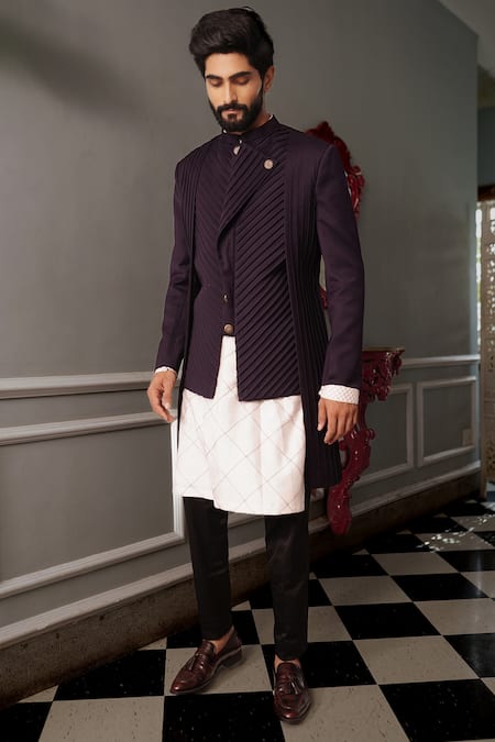 Buy Yajy By Aditya Jain Wine Italian Suiting Riva Asymmetric Bandhgala And Trouser Set Online at Aza Fashions Buy_Yajy By Aditya Jain_Wine Italian Suiting Riva Asymmetric Bandhgala And Trouser Set _Online_at_Aza_Fashions