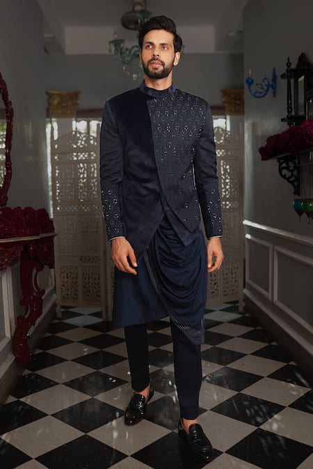 YAJY by Aditya Jain Nil Embellished Bandhgala Set 