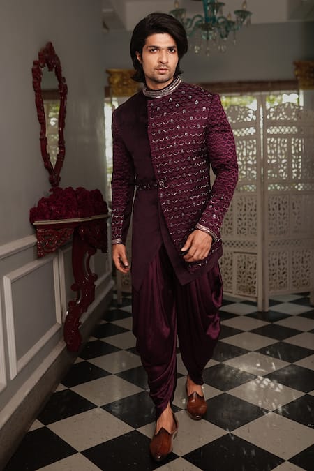 YAJY by Aditya Jain Kewat Embroidered Bandhgala & Cowl Pant Set 