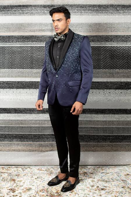 Buy Yajy By Aditya Jain Black Silk, Italian Suiting, Stretch Cotton Sequin Embroidered Tuxedo Set Online at Aza Fashions Buy_Yajy By Aditya Jain_Black Silk, Italian Suiting, Stretch Cotton Sequin Embroidered Tuxedo Set _Online_at_Aza_Fashions