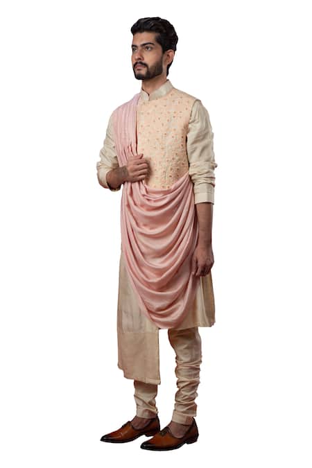 Yajy By Aditya Jain_White Silk Draped Bundi _Online_at_Aza_Fashions
