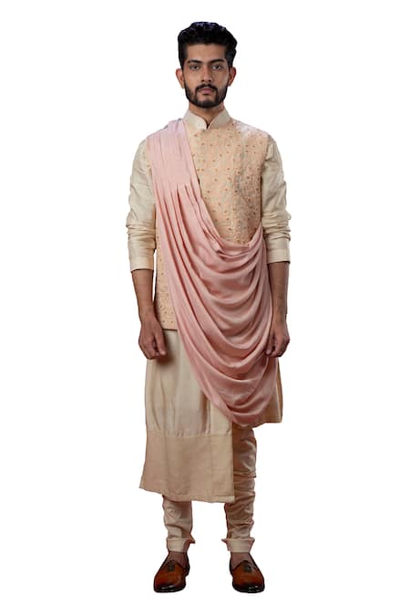 Buy_Yajy By Aditya Jain_White Silk Draped Bundi _Online_at_Aza_Fashions