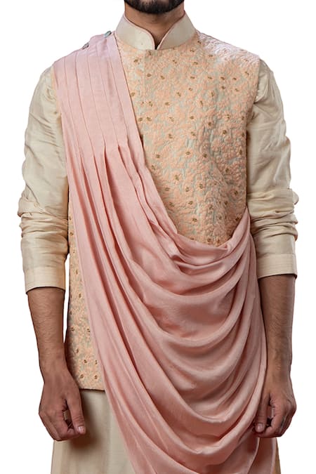 Shop_Yajy By Aditya Jain_White Silk Draped Bundi _Online_at_Aza_Fashions