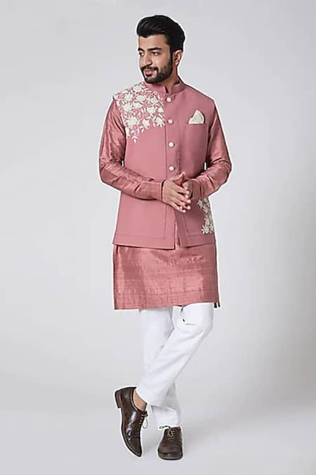 YAJY by Aditya Jain Embroidered Bundi & Silk Kurta Set 