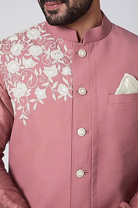 Buy Yajy By Aditya Jain Pink Silk, Italian Suiting Embroidered Bundi And Kurta Set Online at Aza Fashions Buy_Yajy By Aditya Jain_Pink Silk, Italian Suiting Embroidered Bundi And Kurta Set _Online_at_Aza_Fashions