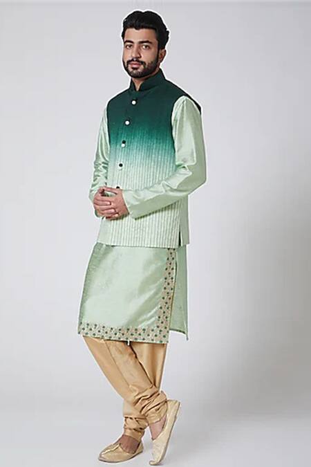 Yajy By Aditya Jain Green Silk Ombre Bundi And Kurta Set