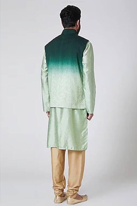 Shop Yajy By Aditya Jain Green Silk Ombre Bundi And Kurta Set at Aza Fashions Shop_Yajy By Aditya Jain_Green Silk Ombre Bundi And Kurta Set _at_Aza_Fashions
