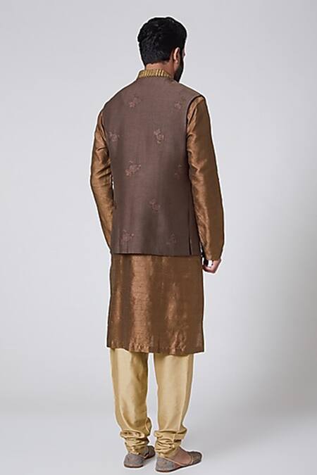 Shop Yajy By Aditya Jain Brown Silk Bundi And Kurta Set at Aza Fashions Shop_Yajy By Aditya Jain_Brown Silk Bundi And Kurta Set _at_Aza_Fashions