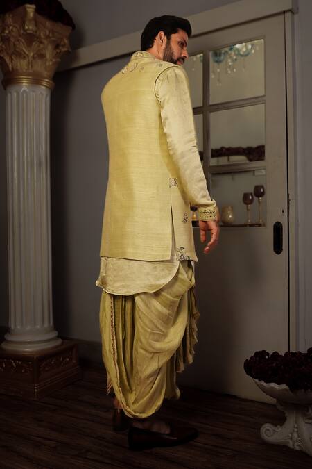 Shop Yajy By Aditya Jain Green Silk Floral, Sequin Keyshi Bundi And Kurta Set at Aza Fashions Shop_Yajy By Aditya Jain_Green Silk Floral, Sequin Keyshi Bundi And Kurta Set _at_Aza_Fashions