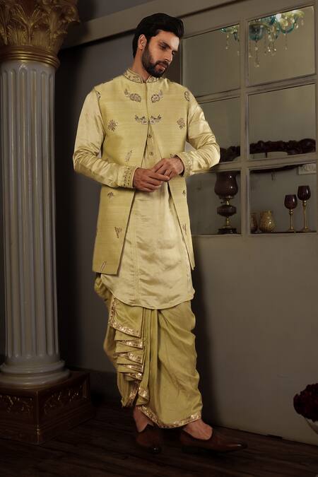 Buy Yajy By Aditya Jain Green Silk Floral, Sequin Keyshi Bundi And Kurta Set Online at Aza Fashions Buy_Yajy By Aditya Jain_Green Silk Floral, Sequin Keyshi Bundi And Kurta Set _Online_at_Aza_Fashions