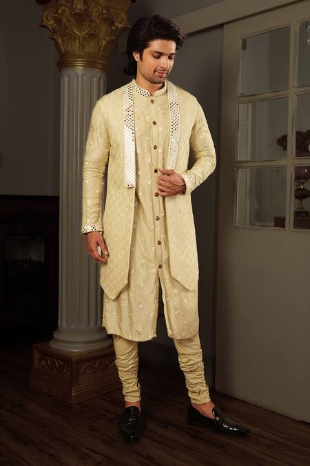 Buy Yajy By Aditya Jain Green Kurta And Bandi Silk, Pants Stretch Cotton Floral, Yuga Bundi & Set Online at Aza Fashions Buy_Yajy By Aditya Jain_Green Kurta And Bandi Silk, Pants Stretch Cotton Floral, Yuga Bundi & Set _Online_at_Aza_Fashions