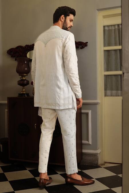 Buy Yajy By Aditya Jain Blue Kurta Silk, Pants Stretch Cotton Floral Kirtti Set Online at Aza Fashions Buy_Yajy By Aditya Jain_Blue Kurta Silk, Pants Stretch Cotton Floral Kirtti Set _Online_at_Aza_Fashions