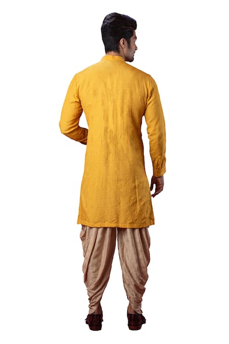 Shop Yajy By Aditya Jain Yellow Silk Embroidered Kurta And Dhoti Pant Set at Aza Fashions Shop_Yajy By Aditya Jain_Yellow Silk Embroidered Kurta And Dhoti Pant Set _at_Aza_Fashions