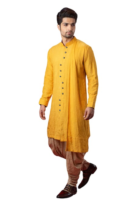 Yajy By Aditya Jain Yellow Silk Embroidered Kurta And Dhoti Pant Set Online at Aza Fashions Yajy By Aditya Jain_Yellow Silk Embroidered Kurta And Dhoti Pant Set _Online_at_Aza_Fashions