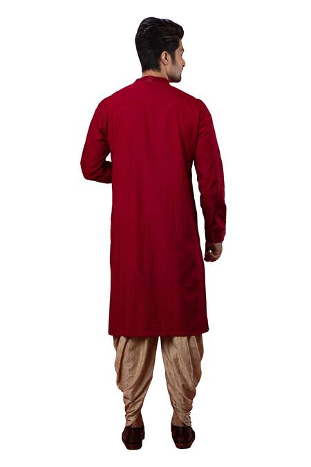 Shop Yajy By Aditya Jain Red Silk Embroidered Kurta And Dhoti Pant Set at Aza Fashions Shop_Yajy By Aditya Jain_Red Silk Embroidered Kurta And Dhoti Pant Set _at_Aza_Fashions