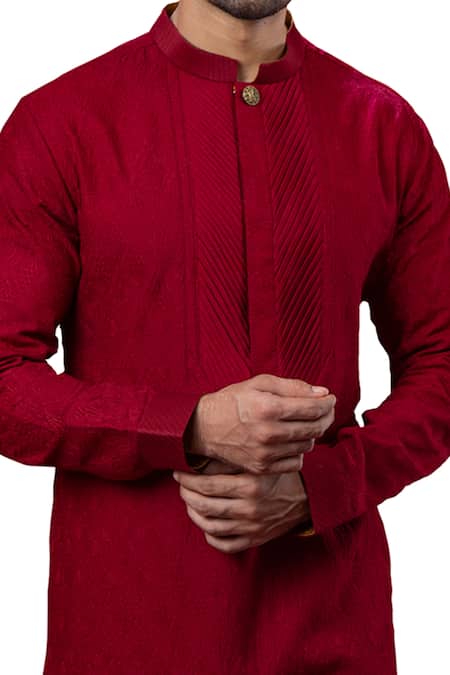 Shop Yajy By Aditya Jain Red Silk Embroidered Kurta And Dhoti Pant Set Online at Aza Fashions Shop_Yajy By Aditya Jain_Red Silk Embroidered Kurta And Dhoti Pant Set _Online_at_Aza_Fashions