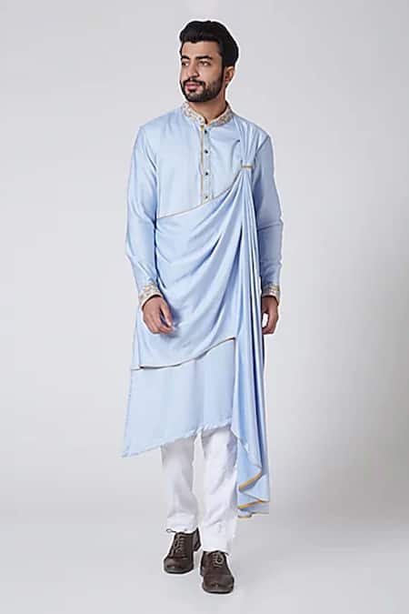 Yajy By Aditya Jain Blue Silk Draped Kurta