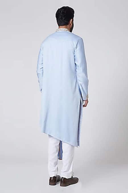 Shop Yajy By Aditya Jain Blue Silk Draped Kurta at Aza Fashions Shop_Yajy By Aditya Jain_Blue Silk Draped Kurta _at_Aza_Fashions