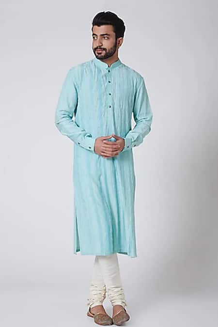Yajy By Aditya Jain Blue Silk Kurta