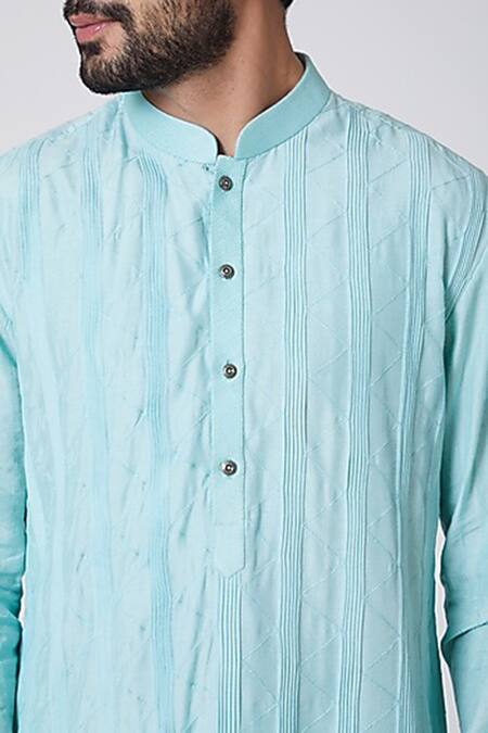Yajy By Aditya Jain_Blue Silk Kurta _Online_at_Aza_Fashions