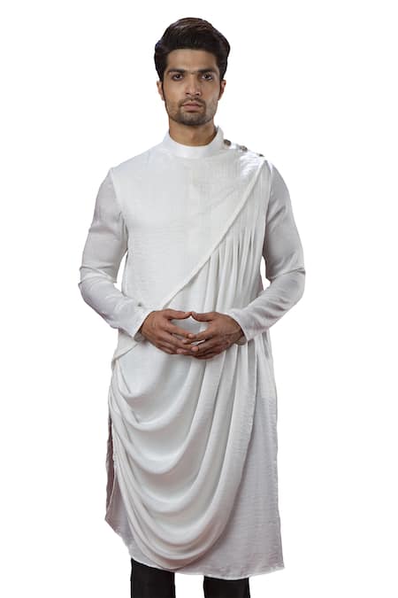 YAJY by Aditya Jain Silk Draped Kurta Set 