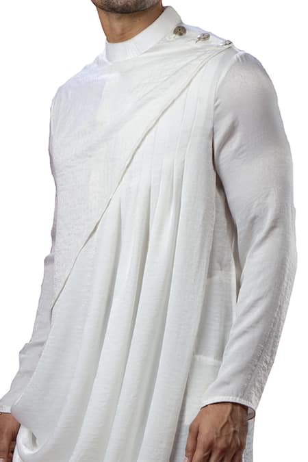 Shop_Yajy By Aditya Jain_White Silk Draped Kurta Set_Online_at_Aza_Fashions