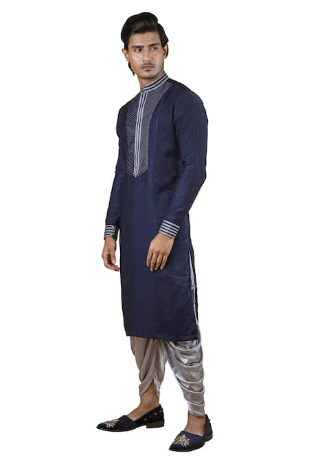 Yajy By Aditya Jain_Blue Silk Kurta And Dhoti Pant Set_Online_at_Aza_Fashions