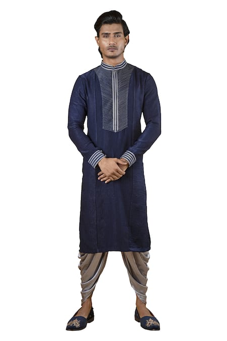 Buy_Yajy By Aditya Jain_Blue Silk Kurta And Dhoti Pant Set_Online_at_Aza_Fashions