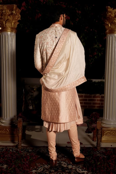 Shop Yajy By Aditya Jain Pink Churidar Stretch Cotton, Kurta And Dupatta Silk, Rama Embroidered Set at Aza Fashions Shop_Yajy By Aditya Jain_Pink Churidar Stretch Cotton, Kurta And Dupatta Silk, Rama Embroidered Set _at_Aza_Fashions