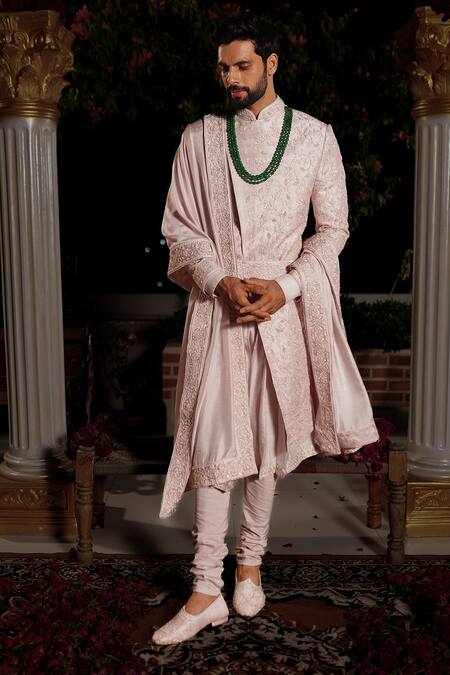 Yajy By Aditya Jain_Purple Churidar Stretch Cotton, Kurta And Dupatta Silk, Bharata Embroidered Set _Online_at_Aza_Fashions