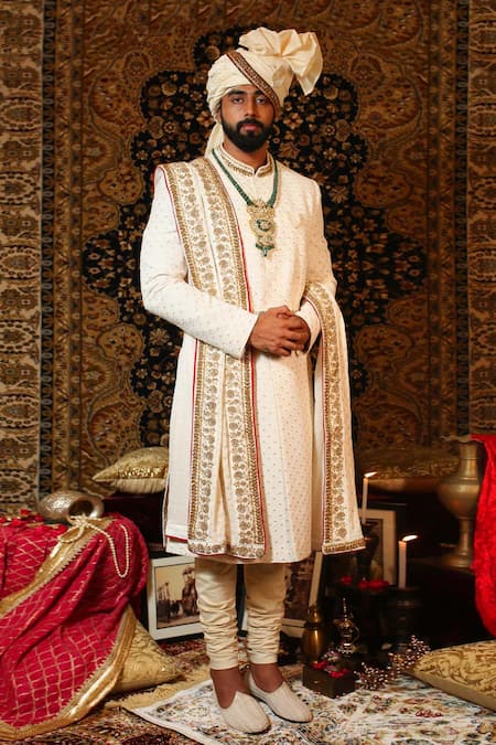 Shop Yajy By Aditya Jain White Raw Silk, Handloom Silk, Stretch Cotton Floral Chikankari Sherwani Set at Aza Fashions Shop_Yajy By Aditya Jain_White Raw Silk, Handloom Silk, Stretch Cotton Floral Chikankari Sherwani Set_at_Aza_Fashions