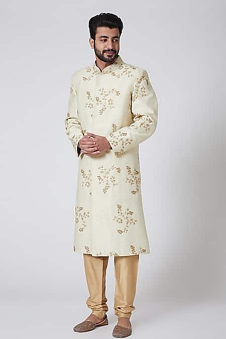Yajy By Aditya Jain White Raw Silk Embroidered Sherwani