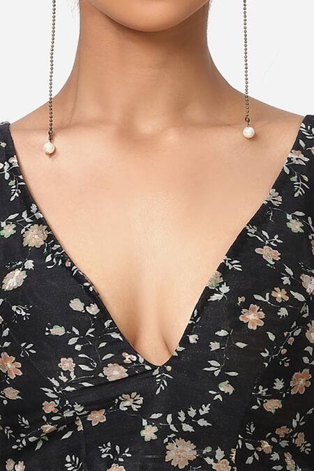 Yam India_Black Silk Chanderi Printed Blouse_Online_at_Aza_Fashions