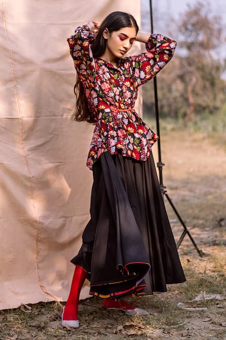 Yam India_Black Silk Chanderi Shirt_Online_at_Aza_Fashions