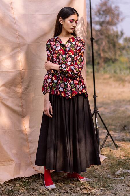 Buy_Yam India_Black Silk Chanderi Shirt_Online_at_Aza_Fashions